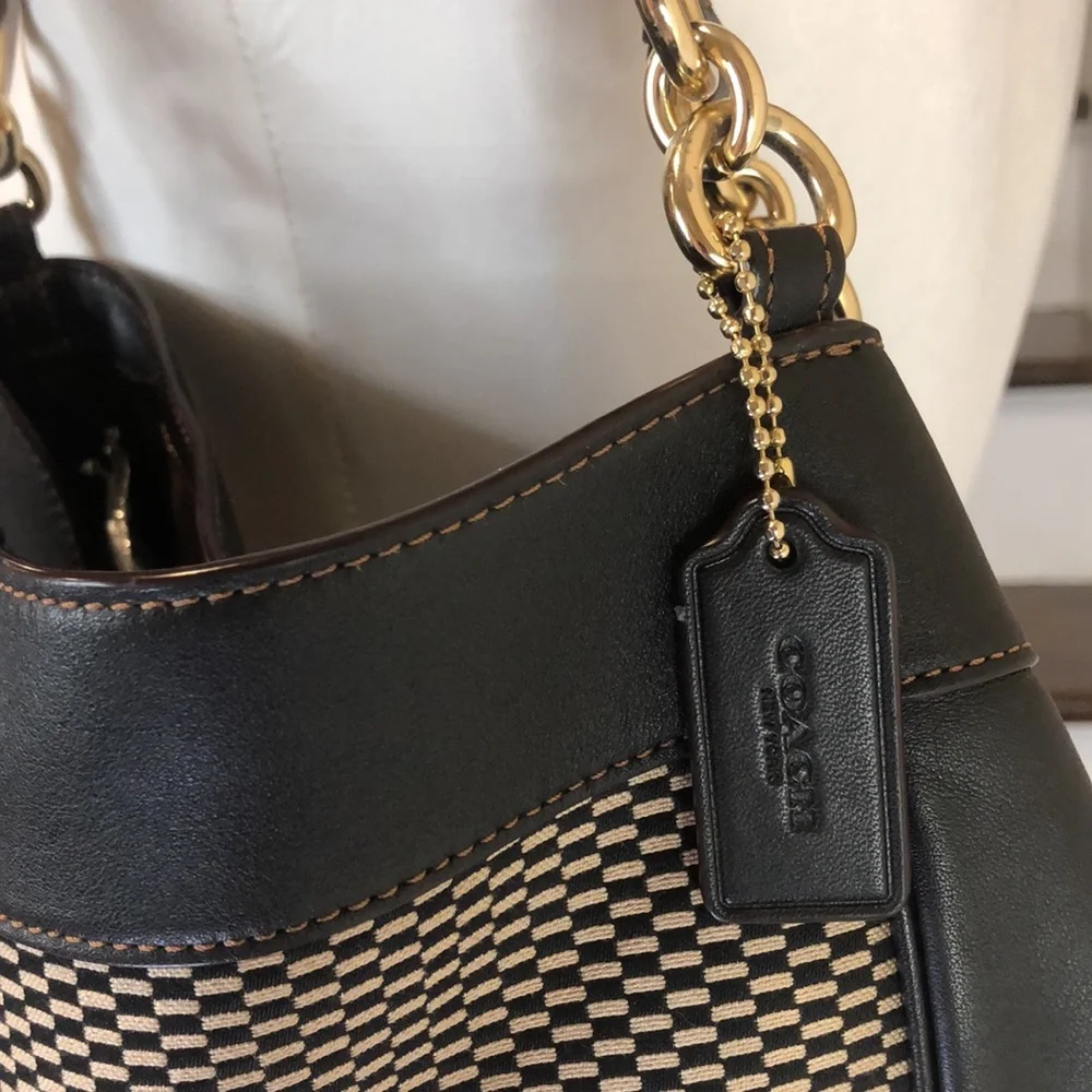 COACH Legacy Black Phoebe Jacquard Leather Shoulder Bag with Crossbody Strap